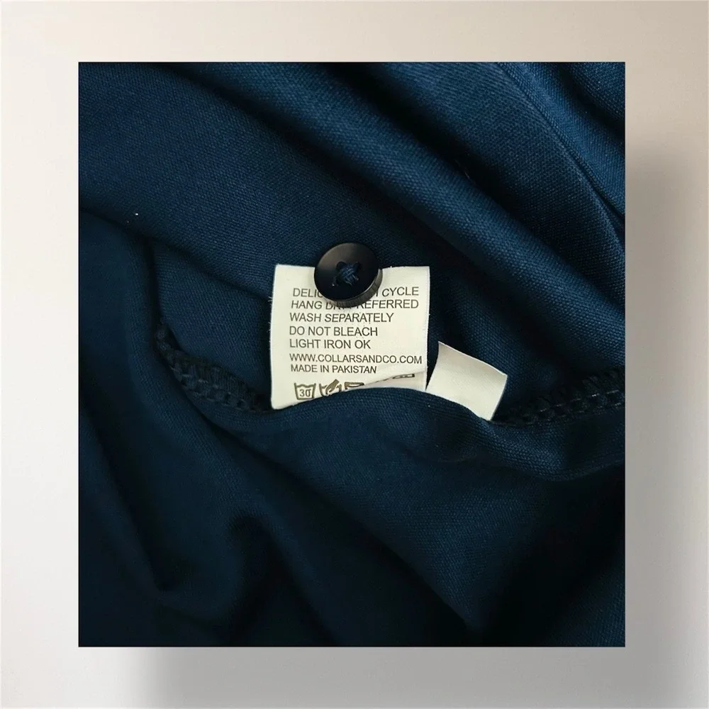 Collars & Co S Navy‎ Dress Collar Polo Shirt Stretch Long Sleeve Golf Preppy